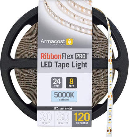 Armacost Lighting RibbonFlex Pro 24V White LED Strip Lights 120 LED/m, 5000K, 8.2 ft 166210