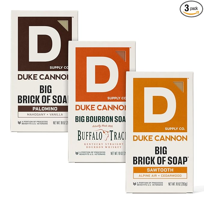 Duke Cannon Big Brick of Soap Variety Pack – Sawtooth, Palomino & Bourbon, Large 10 oz Triple Milled Men’s Bar Soap Set, Long-Lasting Body Soap Bundle