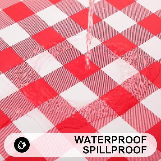 Smiry Rectangle Picnic Table Cloth, Elastic Waterproof Fitted Vinyl Tablecloths, Flannel Backed Buffalo Plaid Table Covers for Dining, Camping, Outdoor (White and Red, 30" x 96")