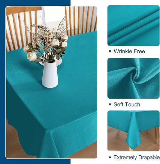 DWCN 2 Pack Rectangle Tablecloth - 52 x 70 Inch - Waterproof Stain and Wrinkle Resistant Washable Table Cloth, Decorative Fabric Table Cover for Kitchen Dining Room Party and Outdoor Use, Turquoise