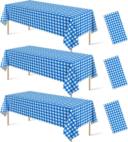 3Pcs Blue Gingham Tablecloths, Checkered Party Table Covers 54x108 In | Disposable Plastic Blue Checkered Tablecloth Buffalo Plaid Table Cover for Baby Shower Bridal Wedding Birthday Party