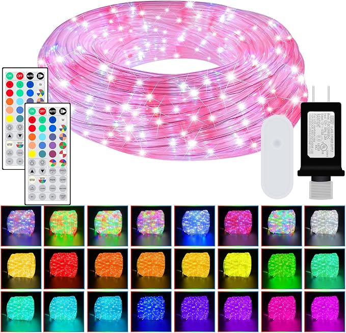 50ft Rope Lights for Outside, IP68 Waterproof Dimmable Outdoor String Lights with 2 Rmote 25 Colors 149 Modes, RGB Warm White Twincle & Chasing LED Fairy Light Strip for Christmas Decor Indoor Bedroom