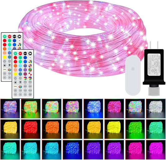 100ft Rope Lights for Outside, IP68 Waterproof Dimmable Outdoor String Lights with 2 Rmote 25 Colors 149 Modes, RGB Warm White Twincle &Chasing LED Fairy Light Strip for Christmas Decor Indoor Bedroom