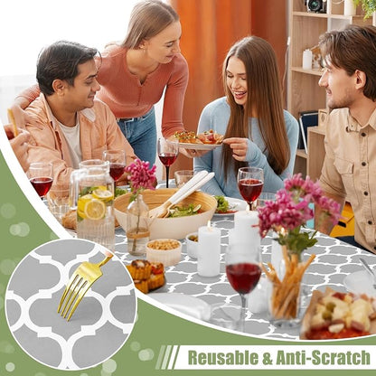 Smiry Picnic Fitted Table Cover, 6 Foot Flannel Backed Vinyl Tablecloth | Waterproof Elastic Stretch Table Cloth, Wipeable Plastic Tablecloth for Camping, Indoor & Outdoor (Light Grey, 30" x 72")