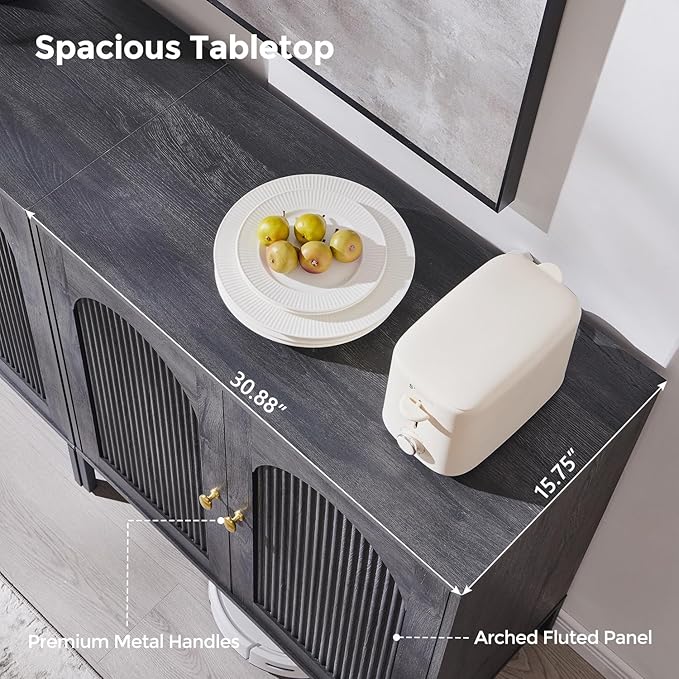 IFBUY Modern Sideboard Buffet Cabinet, 92.63" W Fluted Arched Buffet Cabinet with Storage and Adjustable Shelves, Wooden Modular Coffee Bar Cabinets for Kitchen, Entryway, Dark Grey