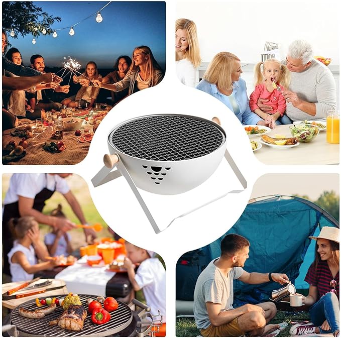 BBQ Grill Charcoal - Foldable Portable Small Stove - Barbeque Grill with Anti-Scalding Handle | for Outdoor Garden Table Travel Picnic Pan-Fried Meat Tea Brewing Hot Pot Cooking