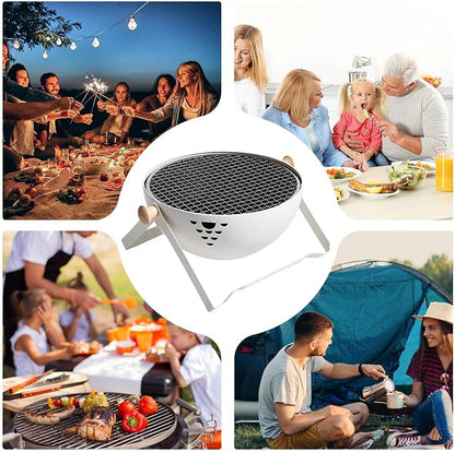 BBQ Grill Charcoal - Foldable Portable Small Stove - Barbeque Grill with Anti-Scalding Handle | for Outdoor Garden Table Travel Picnic Pan-Fried Meat Tea Brewing Hot Pot Cooking