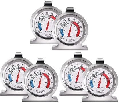 6 Pack Refrigerator Thermometer, 30-30°C/20-80°F, Classic Fridge Thermometer Large Dial with Red Indicator Thermometer for Freezer Refrigerator Cooler