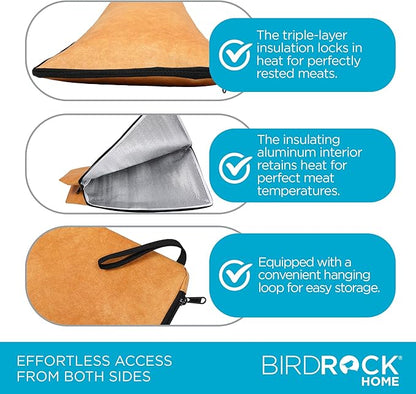 BIRDROCK HOME BBQ Resting Bag - Triple Layer Insulated Meat Resting Bag with Wide Zipper Opening, Premium Quality Tyvek, Portable, Reusable, 21.4" x 16" - Ideal for Briskets, Shoulders, & Large Cuts