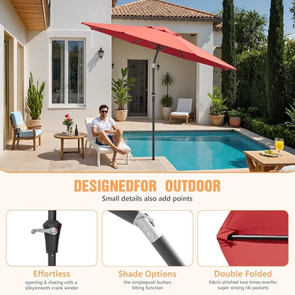Outdoor Patio Umbrella, Table Umbrella with Push Button Tilt and Crank, 8 Ribs Market Umbrella