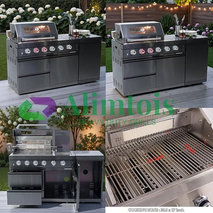 BBQ Island Outdoor Kitchen: 46-Inch 4-Burner 72000 BTU Modular Outdoor Grill Islands + Side Burner + Rotisserie + Granite Countertops for Backyard Family Gatherings Small Business