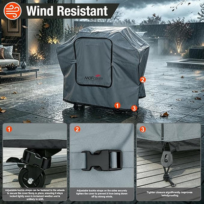 Exclusive Foldable 52 inch Grill Cover, 600D Heavy Duty Outdoor BBQ Cover for 2-4 Burners Grill Weber 7106 Spirit 200 300 Series, Gray