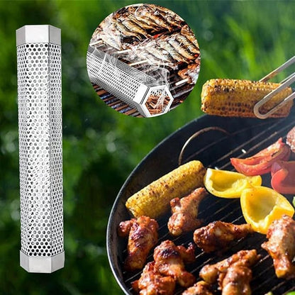 Smoke Tube for Pellet Smoker 12" - 5 Hours of Billowing Smoke - Hot/Cold Smoking - for Any Grill & Smoker - Premium Stainless Steel BBQ Smoking Tube, Includes Bonus Cleaning, Basting Brush & S-Hook