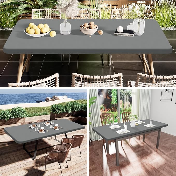 Smiry Rectangle Tablecloth, Elastic Fitted Flannel Backed Vinyl Tablecloths for 5ft Folding Tables, Waterproof Wipeable Table Covers for Indoor, Outdoor, Picnic and Camping (Grey, 36"x60")