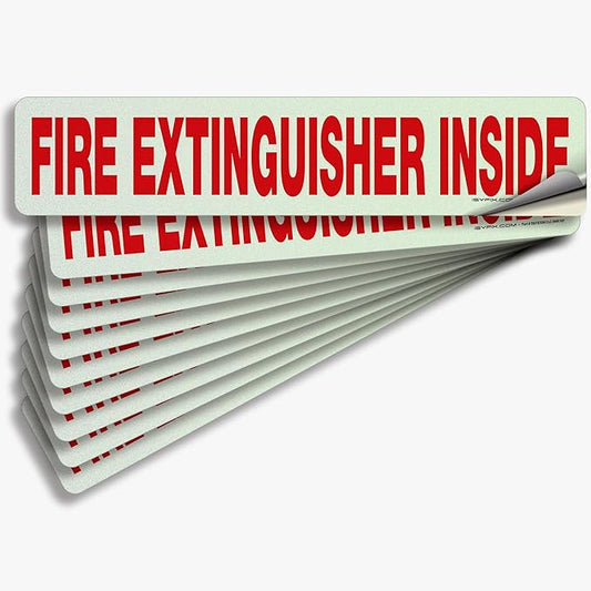 iSYFIX Fire Extinguisher Inside Sticker Sign – 10 Pack 12x2.5 Inch – Self-Adhesive Reflective Vinyl Decals, Laminated UV, Weather, Scratch, Fade Resistance, for Cars, Trucks, Trailers & Vehicles