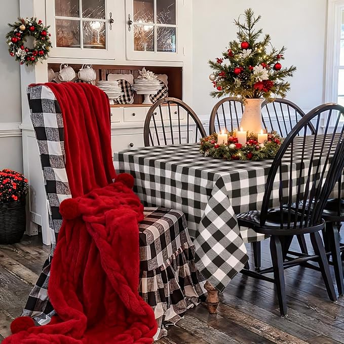 B-COOL Buffalo Plaid Tablecloth Christmas Checkered Tablecloths Black and White Table Linen 56x120 inch for Home Party Thanksgiving Picnic Table Decorations