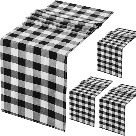 Black and White Plaid Table Runner Checker Buffalo Table Runner 4 Pieces 13 x 108 Inch Table Cover for Halloween Party Outdoor Family Fall Decorations