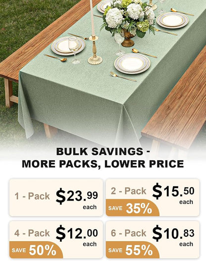 Decorelia Sage Green Washable Table Cloths for 8 Ft Rectangle Tables-4 Pack, Washable Polyester Rustic Faux Linen Rectangular Table Cloth Cover for Wedding,Outdoor,Events, Party,Banquet, 60x120 Inch