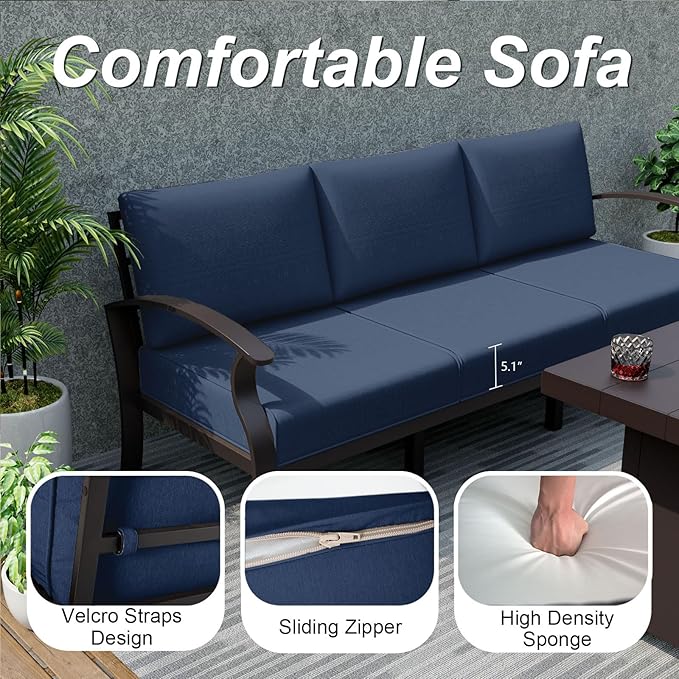 ALAULM Aluminum Patio Furniture Set with 2 Swivel Chairs 7-seat Metal Outdoor Furniture Patio Sectional Sofas Patio Conversation Set w/5.1" Cushions for Patio, Backyard, Poolside-DarkBlue