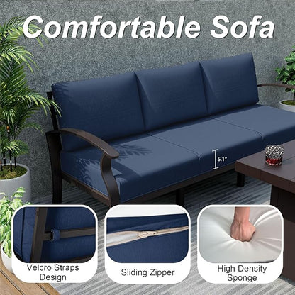 ALAULM Aluminum Patio Furniture Set with 2 Swivel Chairs 7-seat Metal Outdoor Furniture Patio Sectional Sofas Patio Conversation Set w/5.1" Cushions for Patio, Backyard, Poolside-DarkBlue