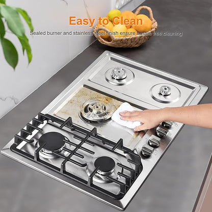 30 Inch Bulit-In Gas Cooktop with Griddle, 5 Italy SABAF Powerful Burners Over 92% High Efficiency, Max 48300BTU Gas Stove Top, 304 Stainless Steel Panel, NG/LPG Convertible, CSA Certified