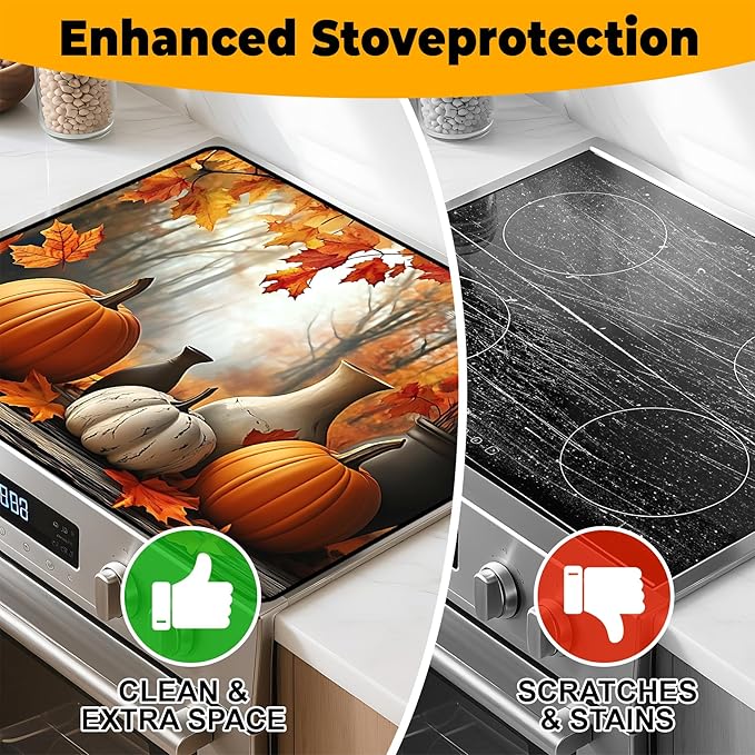 Pumpkin Stove Top Cover for Home Decoration Kitchen Pad Non-Stick Washable Cooktop Covers Countertop Protector Keep Stove Clean 28"x20"