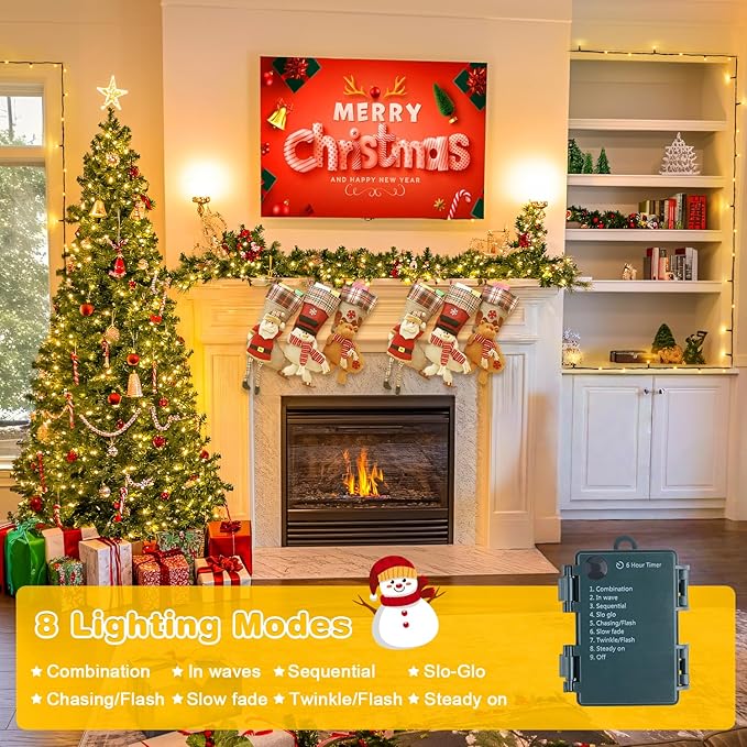 4 Pack Battery Operated Christmas Lights, 50 LEDs 16.5ft Battery Powered String Lights Indoor Outdoor, Green Wire Warm White Twinkle Lights for Wreath Yard Garden Christmas Tree Decorations