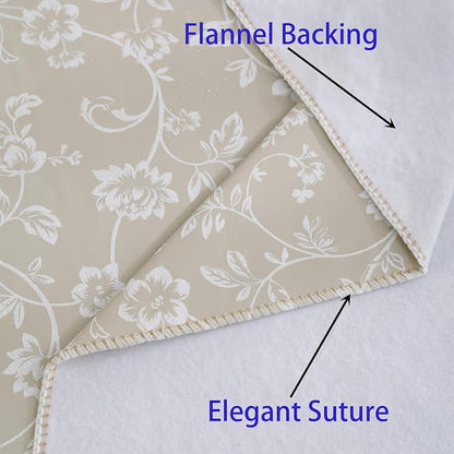 Heavy Duty Vinyl Tablecloth with Flannel Backing Waterproof Oil-Proof Plastic Table Cloth Stain-Resistant Wipeable Rectangle or Square Table Cover for Indoor and Outdoor (Beige Floral,60x84 Inch)