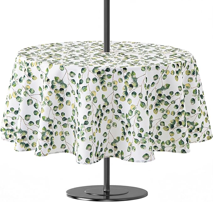 Lamberia 60" Round Patio Tablecloth with Umbrella Hole and Zipper, Waterproof Outdoor Table Cover for Patio, Backyard, BBQ, Picnic & Indoor Dining, Washable Polyester Circular Tablecloth