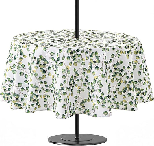 Lamberia 60" Round Patio Tablecloth with Umbrella Hole and Zipper, Waterproof Outdoor Table Cover for Patio, Backyard, BBQ, Picnic & Indoor Dining, Washable Polyester Circular Tablecloth