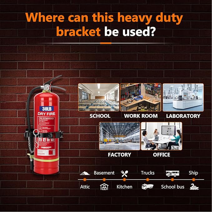 Heavy Duty Vehicle Bracket,Fire Extinguisher Brackets&Mounts-St12 Steel Red, Fit 30lb Dry/10lb Co2 Extinguisher-for School,Garage,Vehicle,Boat,Truck Generic Replacement for by amerex