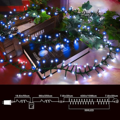 500 LED Blue White String Lights, 46ft 16 Modes Plug in Twinkle Fairy Lights, Waterproof Blue LED Christmas Lights Outdoor for Christmas Tree Bedroom Party Wedding Decor