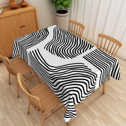 Black White Stripes Table Cloth for Rectangle Chic Striped Tablecloths Polyester Vintage for Picnic Party Dinner Aesthetic Wrinkle Oil-Proof Resistant Table Cover for Dining Table 70x140 Inch