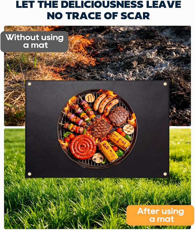 60 x 40 inch Under Grill Mats for Outdoor Grill, Double-Sided Fireproof, Waterproof, Oil and Waterproof Protective Mat for Grass and Deck, Outerdoor BBQ Fire Pit Fireplace Mat