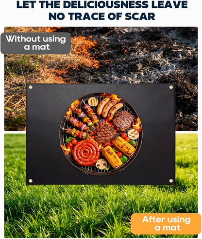 60 x 40 inch Under Grill Mats for Outdoor Grill, Double-Sided Fireproof, Waterproof, Oil and Waterproof Protective Mat for Grass and Deck, Outerdoor BBQ Fire Pit Fireplace Mat