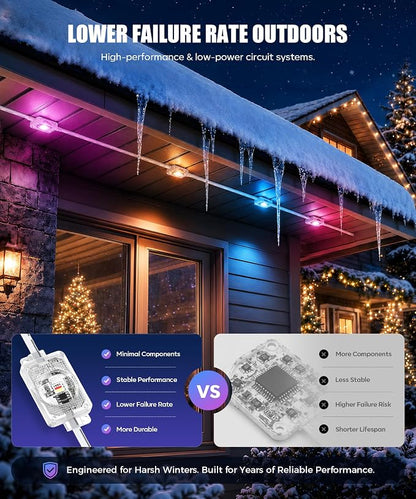 Permanent Outdoor Lights 100FT, RGB+IC Smart Outdoor Lights for House, App & Voice Control, Waterproof Outdoor Eave Lights for Christmas Holiday Patio Yard Decor