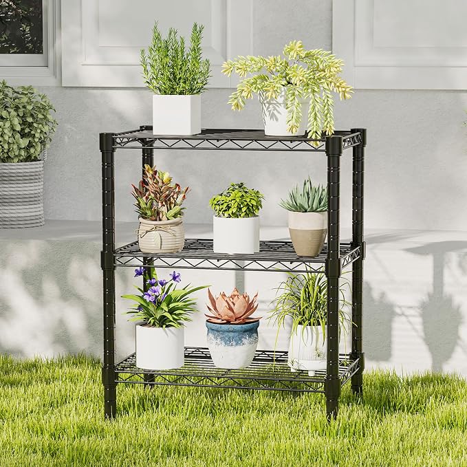DUMOS 3-Tier Metal Storage Shelves, Wire Shelving, Storage Rack, 23.31" W | Heavy Duty Steel Shelves, Wire Adjustable Standing, Kitchen Bathroom Garage Pantry Organizers, 30.22"H