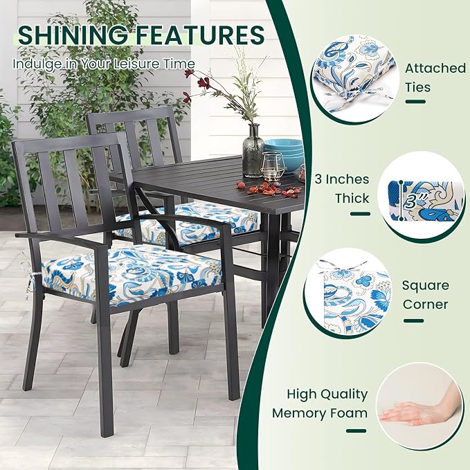 HARBOREST Outdoor Chair Cushions Set of 4, Water Resistant Patio Chair Cushions with Ties, Square Corner Outdoor Seat Cushions for Patio Furniture, 18.5"x16"x3", Blue Butterfly