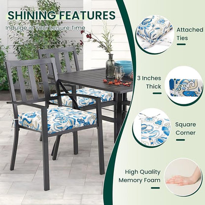 HARBOREST Outdoor Chair Cushions Set of 4, Water Resistant Patio Chair Cushions with Ties, Square Corner Outdoor Seat Cushions for Patio Furniture, 18.5"x16"x3", Blue Butterfly