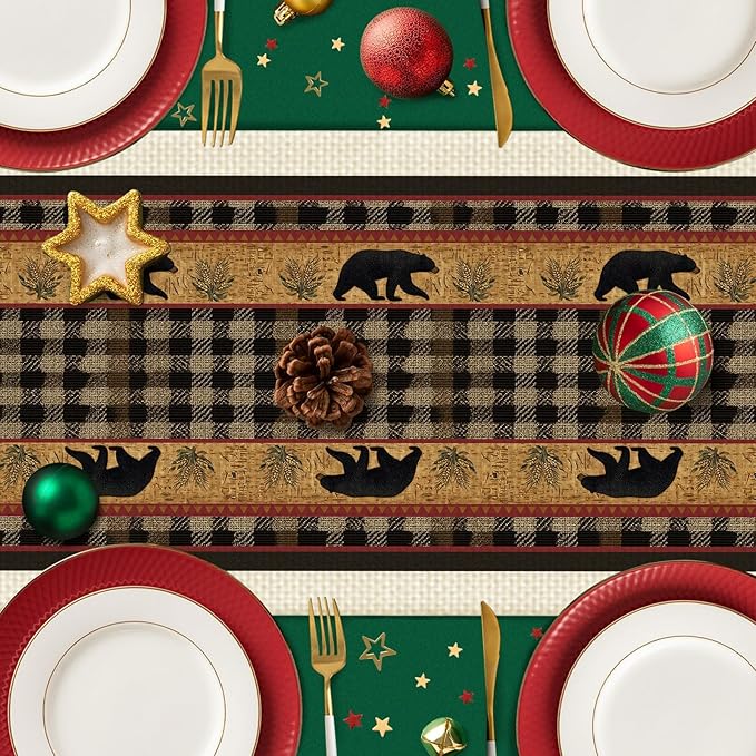 Bear Table Runner,Dining Decor for Kitchen Coffee Table Family Dinners Holiday Parties Wedding Events Decor(13x72 inch)