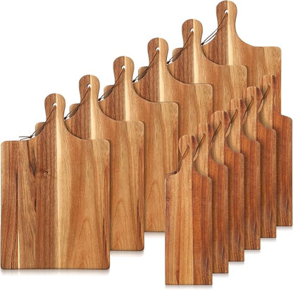 12 Pcs Acacia Wood Cutting Board Set with Handle, Bulk Chopping | Large Serving Boards for Charcuterie, Engraving Ready, 16x10 & 16x5 Inch, Wedding Housewarming Gifts, Natural Acacia Wood
