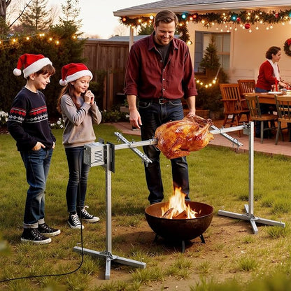 VEVOR Rotisserie Grill, 8 Level Height Stainless Steel Electric Rotisserie Grill Kit, 132 lbs Load Capacity BBQ Grills Rotisseries Kit with 38W Motor, Automatic Grilling Kits for Parties