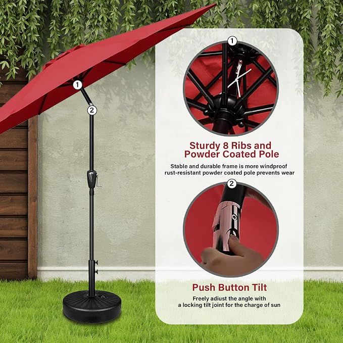 YSSOA 9' Patio Outdoor Table Market Yard Umbrella with 8 Sturdy Ribs, 9ft-2 Pack, Red-2 Pack
