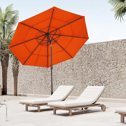 JEAREY 9FT 3 Tier Patio Umbrella Outdoor Market Umbrella Table Umbrellas with 8 Ribs 1.5 Pole Push Button Tilt and Crank UV Protection for Garden,Orange