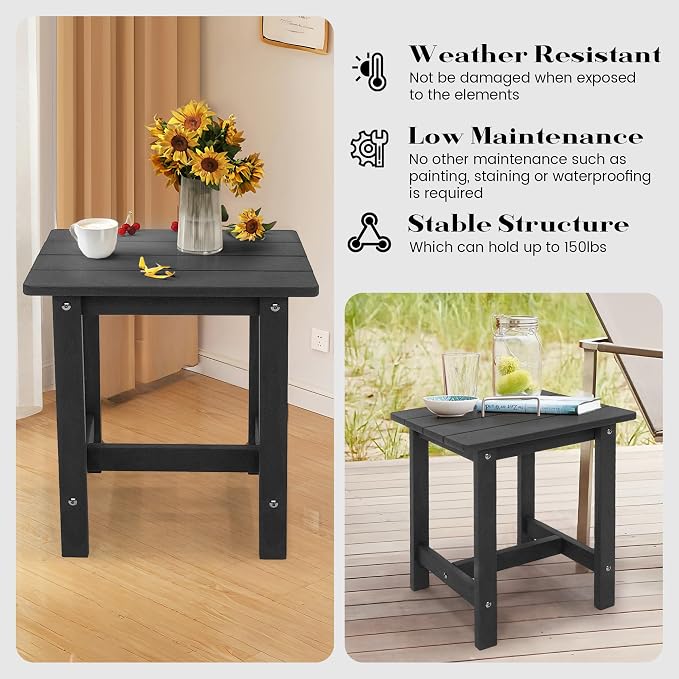 Outdoor Side Table, Weather Resistant Double Small Adirondack Side Table, Outdoor Indoor End Table for Chair, 17" Patio Table for Pool, Deck and Porch, Black (Item1, Black)