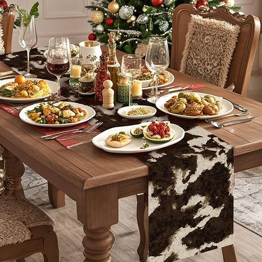 Cow Print Table Runner,Dining Decor for Kitchen Coffee Table Family Dinners Holiday Parties Wedding Events Decor(13x72 inch)