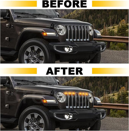 Led Grill Lights fit for 2019 2020 2021 2022 2023 Jeep Wrangler JL JLU Rubicon Sahara Sport Front Grille Grills Light Front Headlights Wrangler JL Jlu 2018-2023 Amber Accessories (JL Amber LED 6PCS)