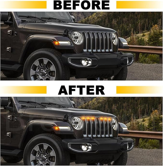 Led Grill Lights fit for 2019 2020 2021 2022 2023 Jeep Wrangler JL JLU Rubicon Sahara Sport Front Grille Grills Light Front Headlights Wrangler JL Jlu 2018-2023 Amber Accessories (JL Amber LED 6PCS)