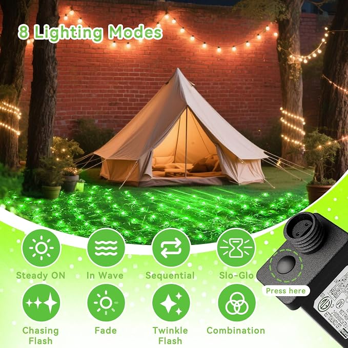 LitHome 21FT x 5FT Christmas Net Lights Outdoor Mesh Lights Connectable | 8 Modes 360 LED Halloween Green Net Light for Bushes, Giant Mesh Light Waterproof for Christmas Garden Party Roof Decor