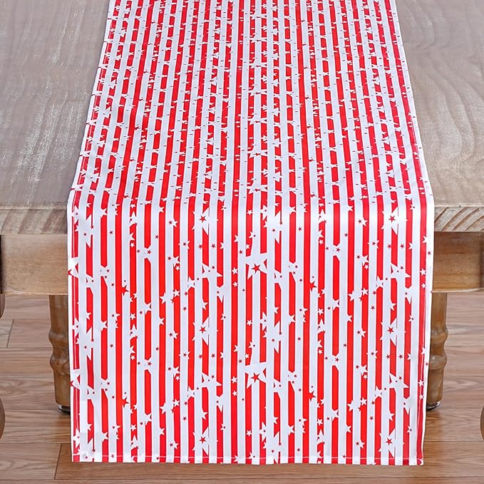 Independence Day 4th of July Table Runner Decoration 2pcs 13x84inch American Flag Red Star Dresser Scarves Holiday Table Runners Stain Resistant Party Celebration